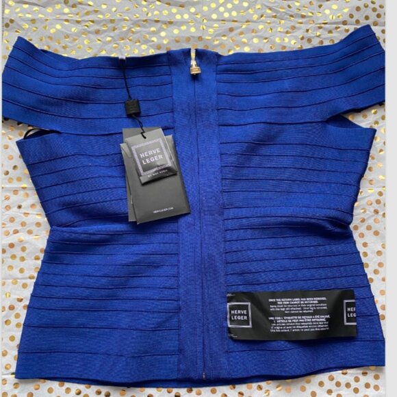Herve Leger Pamela Bodycon Top, size large, Blue Sapphire . New with tags - Picture 2 of 6